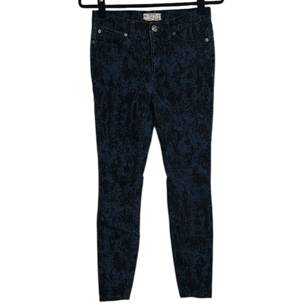 Free People Dark Blue Jeans with Black Velvet Design
